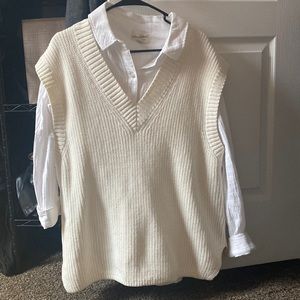 Oversized Cream Vest with Bright White under blouse